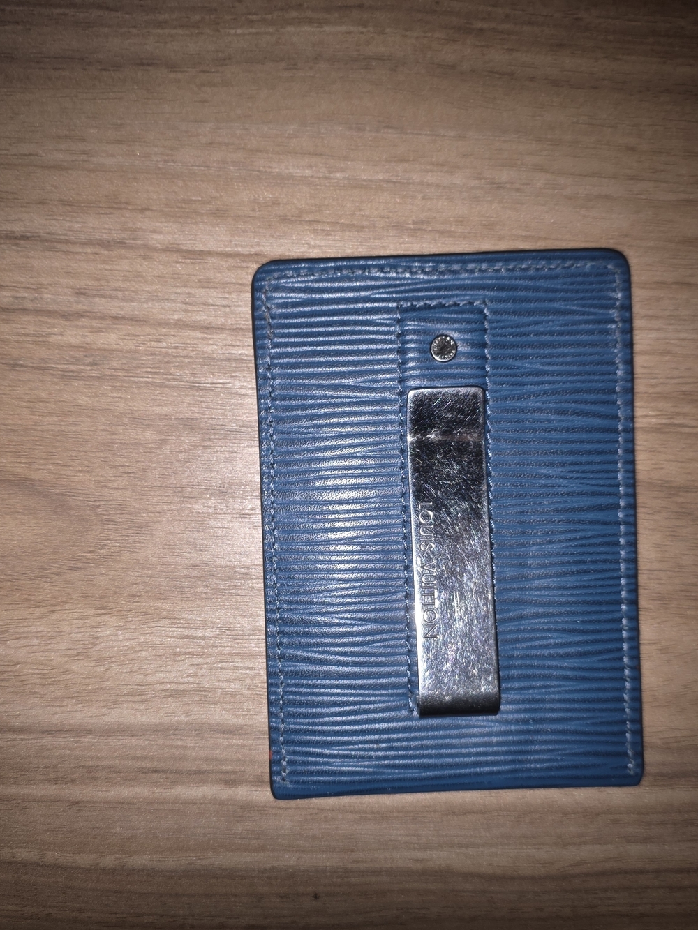 Blue Leather Card Holder with Money Clip